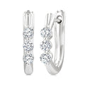 1/4 Ctw 3-Stone Round Cut Diamond Hoop Earrings in 14K White Gold