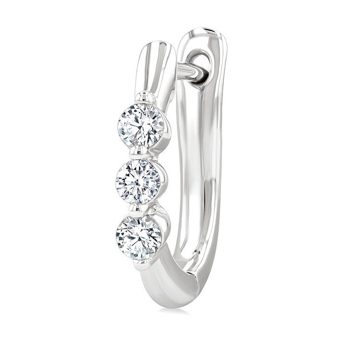 1/4 Ctw 3-Stone Round Cut Diamond Hoop Earrings in 14K White Gold
