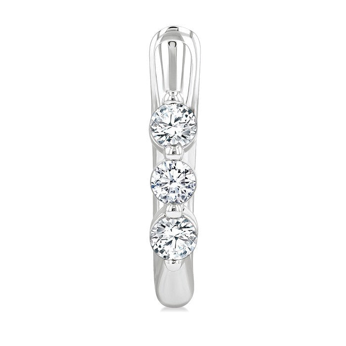 1/4 Ctw 3-Stone Round Cut Diamond Hoop Earrings in 14K White Gold
