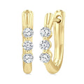 1/4 Ctw 3-Stone Round Cut Diamond Hoop Earrings in 14K Yellow Gold