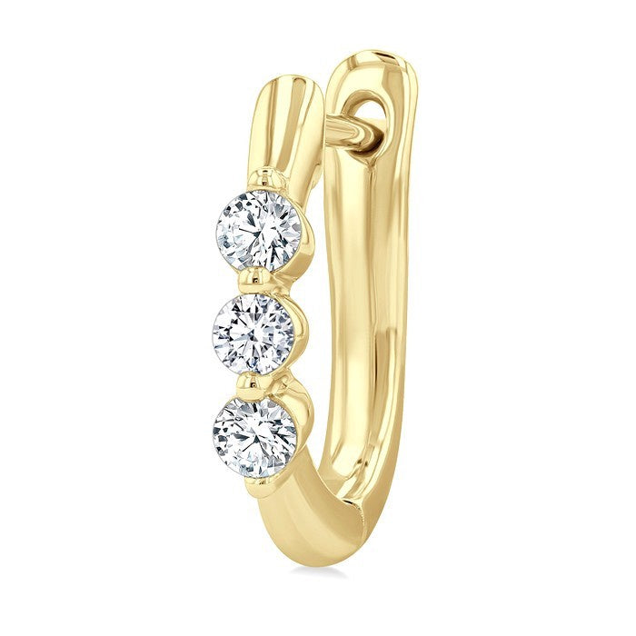 1/4 Ctw 3-Stone Round Cut Diamond Hoop Earrings in 14K Yellow Gold