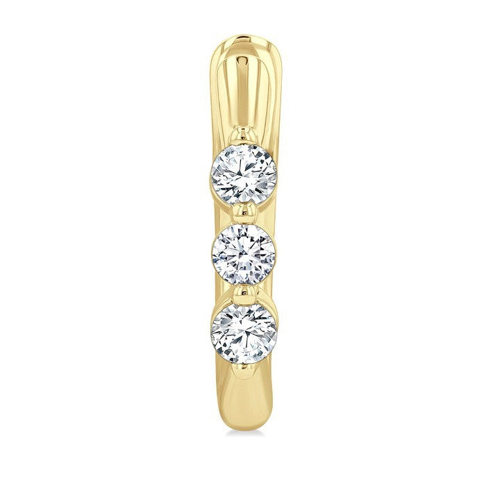 1/4 Ctw 3-Stone Round Cut Diamond Hoop Earrings in 14K Yellow Gold