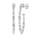1 1/6 Ctw Inside & Outside Mixed Diamond Cut Fashion Open Hoop Earrings in 14K White Gold