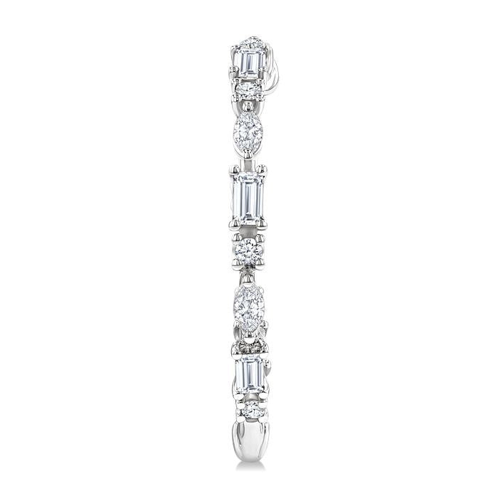1 1/6 Ctw Inside & Outside Mixed Diamond Cut Fashion Open Hoop Earrings in 14K White Gold