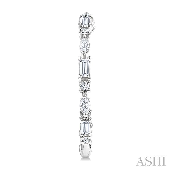 1 1/6 Ctw Inside & Outside Mixed Diamond Cut Fashion Open Hoop Earrings in 14K White Gold
