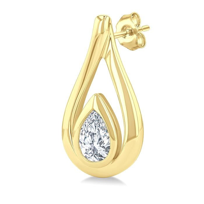 1/2 Ctw Nested Tear Drop Pear Cut Diamond Fashion Earrings in 14K Yellow Gold
