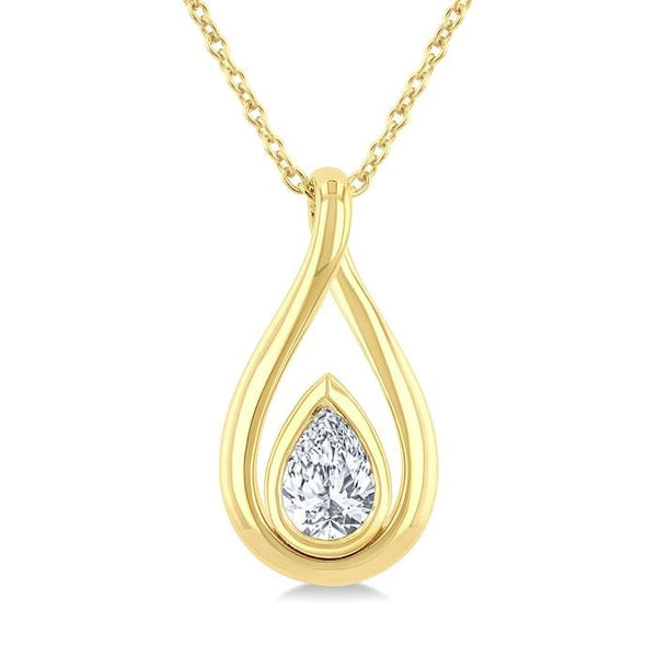 1/3 Ctw Nested Tear Drop Pear Cut Diamond Fashion Pendant With Chain in 14K Yellow Gold