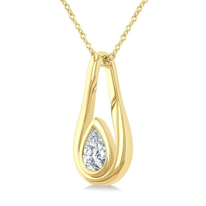 1/3 Ctw Nested Tear Drop Pear Cut Diamond Fashion Pendant With Chain in 14K Yellow Gold
