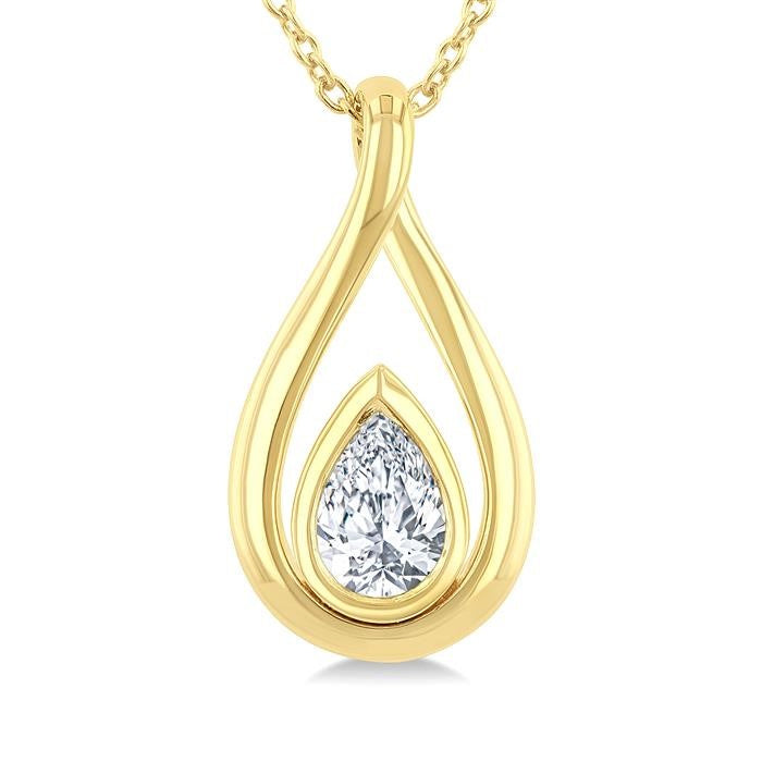 1/3 Ctw Nested Tear Drop Pear Cut Diamond Fashion Pendant With Chain in 14K Yellow Gold