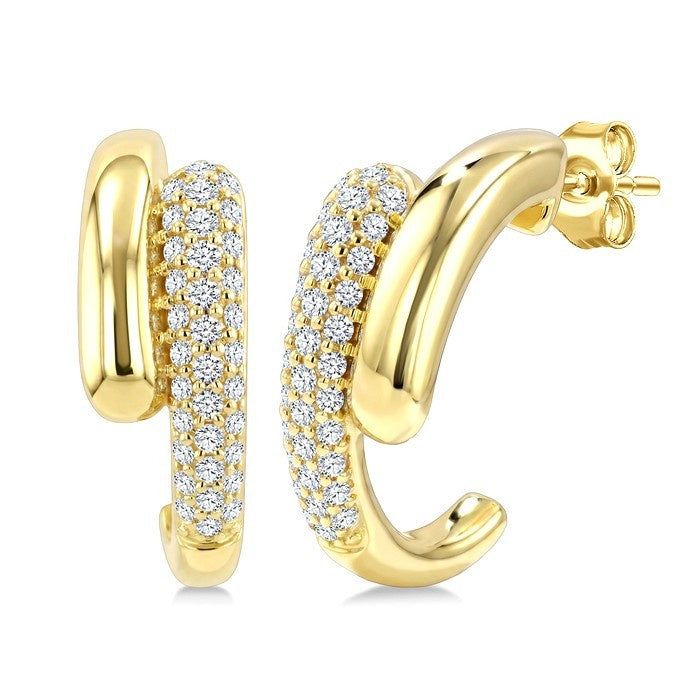 1/2 Ctw Round Cut Diamond Aeris Gold Fashion Half Hoop Earrings in 14K Yellow Gold