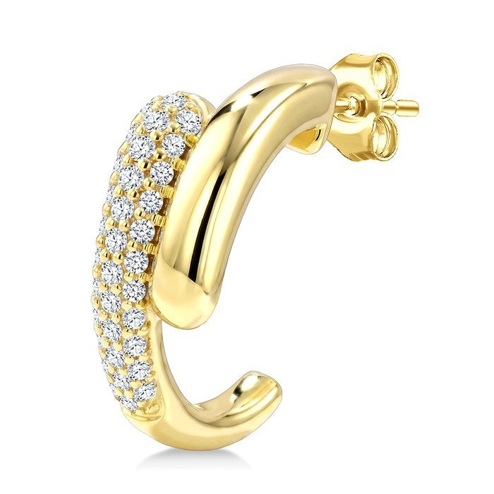 1/2 Ctw Round Cut Diamond Aeris Gold Fashion Half Hoop Earrings in 14K Yellow Gold