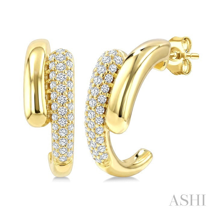 1/2 Ctw Round Cut Diamond Aeris Gold Fashion Half Hoop Earrings in 14K Yellow Gold
