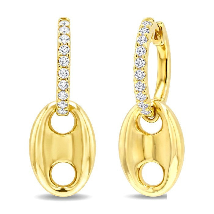 1/3 Ctw Round Cut Diamond Aeris Gold Semi Solid Mariner Link Fashion Earrings in 14K Yellow Gold