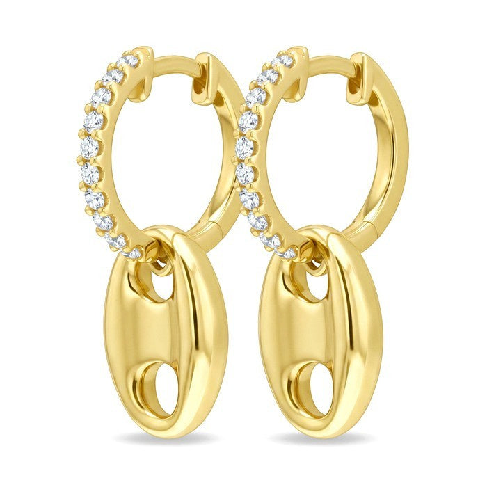 1/3 Ctw Round Cut Diamond Aeris Gold Semi Solid Mariner Link Fashion Earrings in 14K Yellow Gold