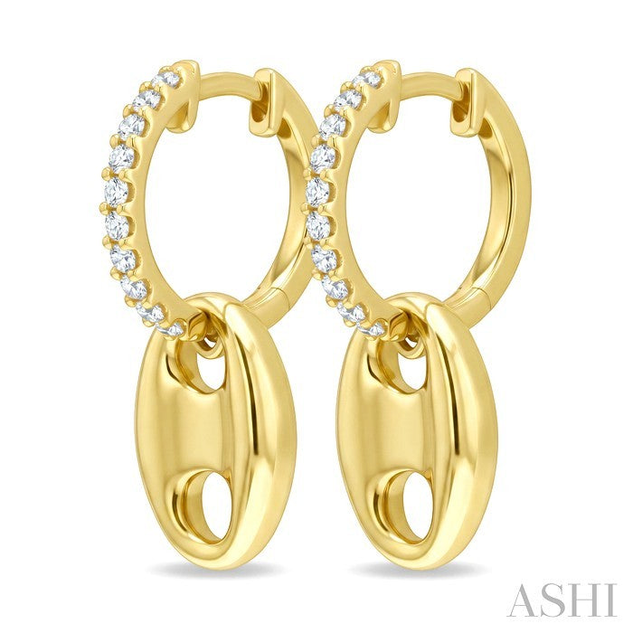 1/3 Ctw Round Cut Diamond Aeris Gold Semi Solid Mariner Link Fashion Earrings in 14K Yellow Gold