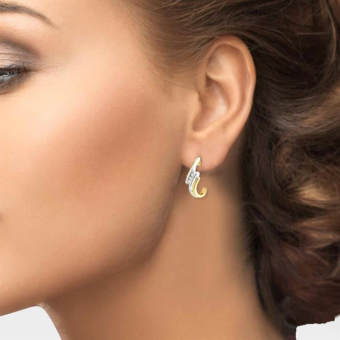 3 Stone Diamond Half Hoop Earrings