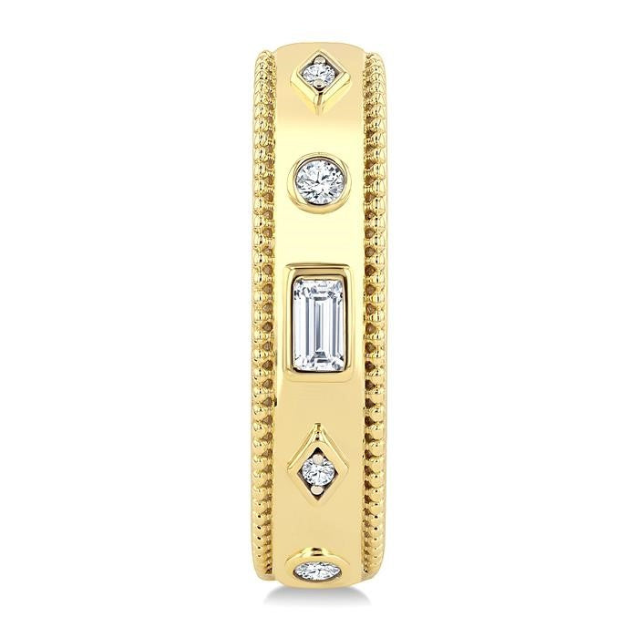 1/6 Ctw Mixed Bezel Shape Baguette and Round Cut Diamond Fashion Huggies in 14K Yellow Gold