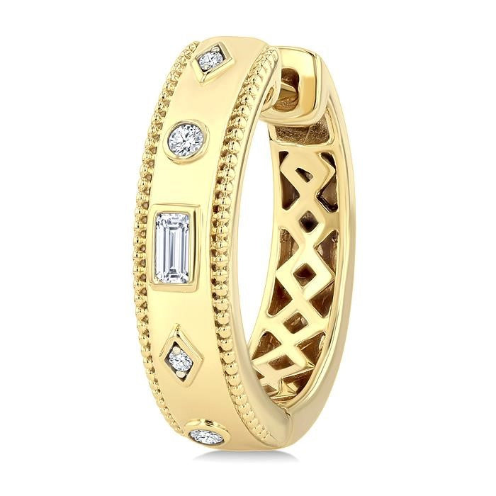 1/6 Ctw Mixed Bezel Shape Baguette and Round Cut Diamond Fashion Huggies in 14K Yellow Gold