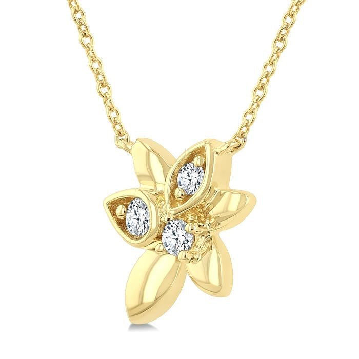 1/6 Ctw Starlit Petals Round Cut Diamond Fashion Pendant With Chain in 10K Yellow Gold