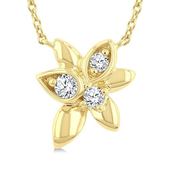 1/6 Ctw Starlit Petals Round Cut Diamond Fashion Pendant With Chain in 10K Yellow Gold