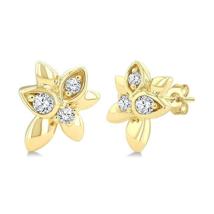 1/6 Ctw Starlit Petals Round Cut Diamond Fashion Stud Earrings in 10K Yellow Gold