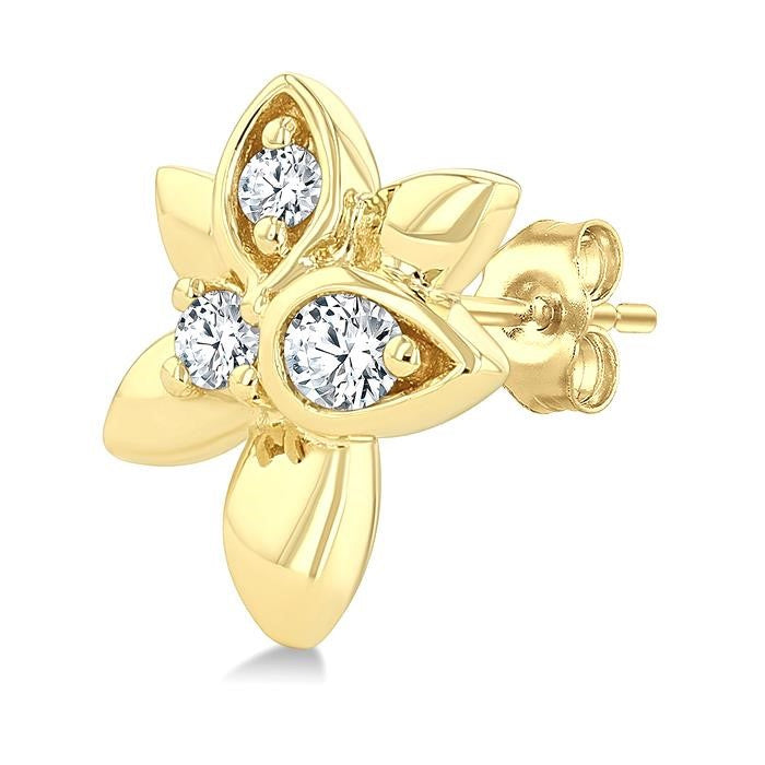 1/6 Ctw Starlit Petals Round Cut Diamond Fashion Stud Earrings in 10K Yellow Gold