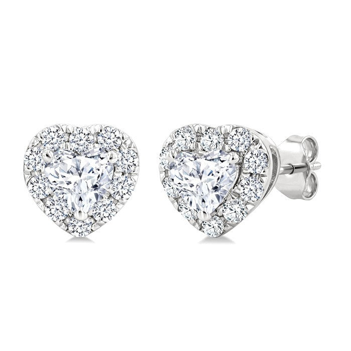 1/3 Ctw Heart and Round Cut Diamond Fashion Halo Stud Earrings in 14K White Gold