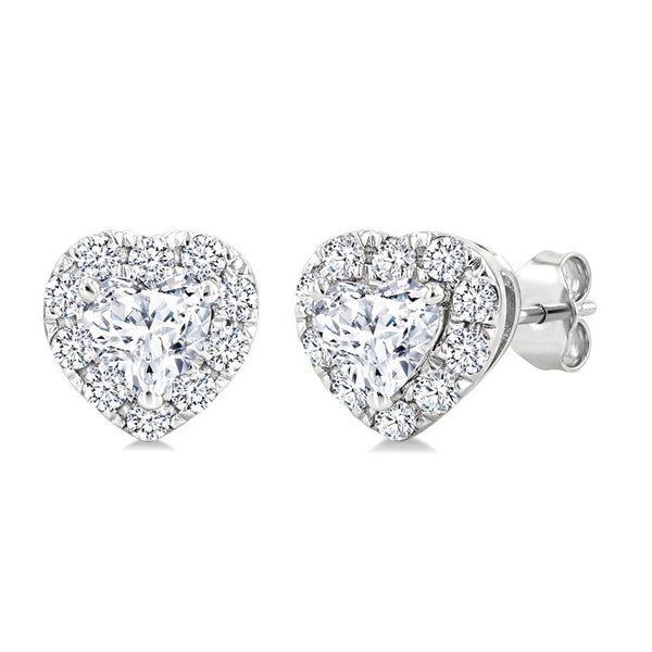 1/3 Ctw Heart and Round Cut Diamond Fashion Halo Stud Earrings in 14K White Gold
