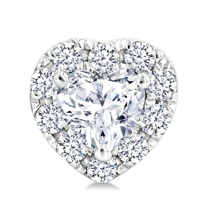 1/3 Ctw Heart and Round Cut Diamond Fashion Halo Stud Earrings in 14K White Gold