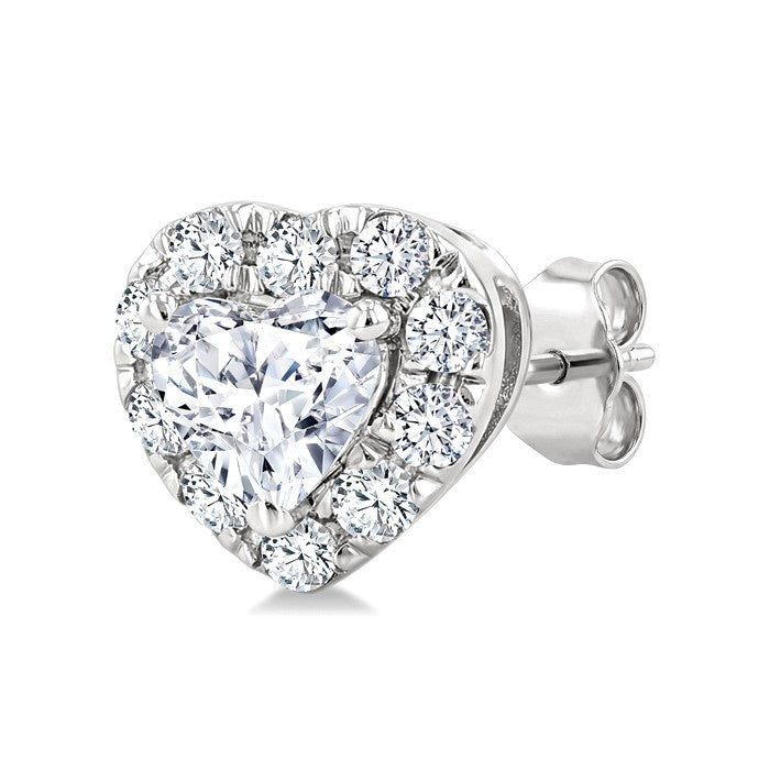 1/3 Ctw Heart and Round Cut Diamond Fashion Halo Stud Earrings in 14K White Gold