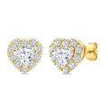 1/3 Ctw Heart and Round Cut Diamond Fashion Halo Stud Earrings in 14K Yellow Gold