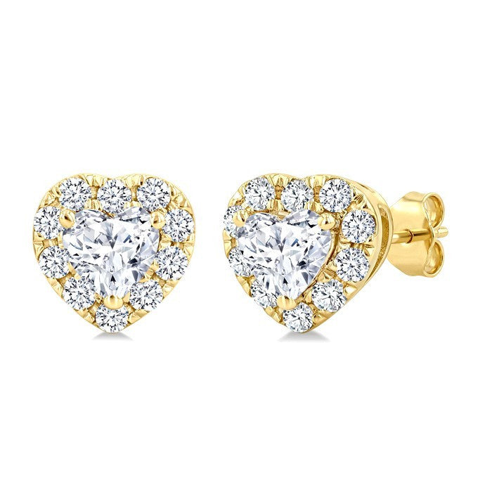 1/3 Ctw Heart and Round Cut Diamond Fashion Halo Stud Earrings in 14K Yellow Gold