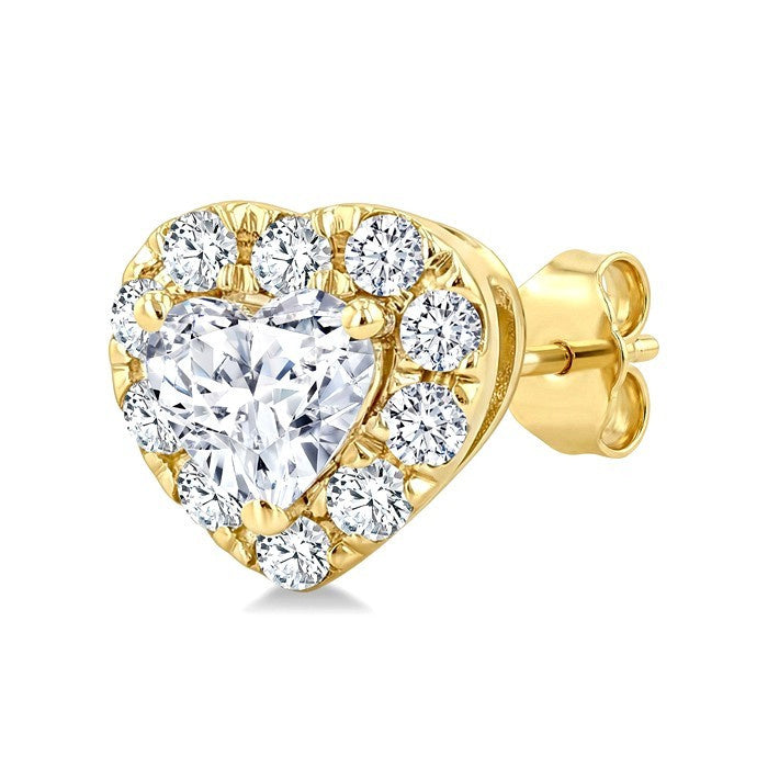 1/3 Ctw Heart and Round Cut Diamond Fashion Halo Stud Earrings in 14K Yellow Gold