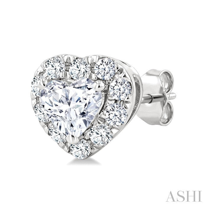 1/3 Ctw Heart and Round Cut Diamond Fashion Halo Stud Earrings in 14K White Gold