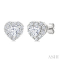 1/3 Ctw Heart and Round Cut Diamond Fashion Halo Stud Earrings in 14K White Gold