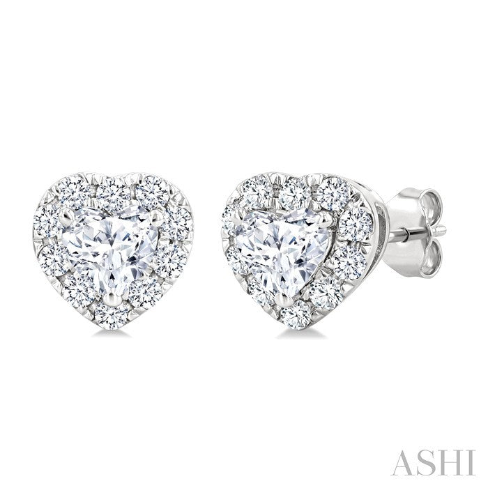 1/3 Ctw Heart and Round Cut Diamond Fashion Halo Stud Earrings in 14K White Gold