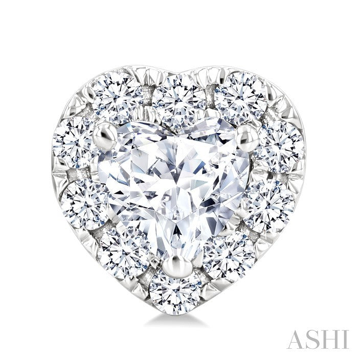 1/3 Ctw Heart and Round Cut Diamond Fashion Halo Stud Earrings in 14K White Gold