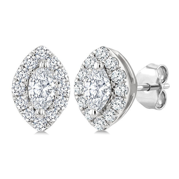 1/4 Ctw Marquise and Round Cut Diamond Fashion Halo Stud Earrings in 14K White Gold