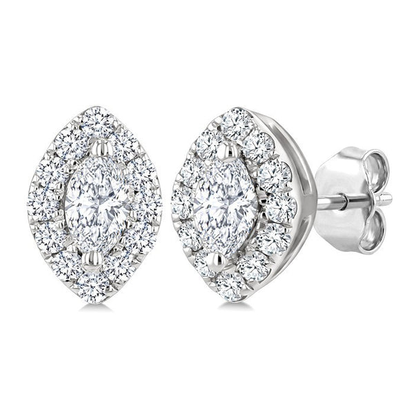 1/4 Ctw Marquise and Round Cut Diamond Fashion Halo Stud Earrings in 14K White Gold