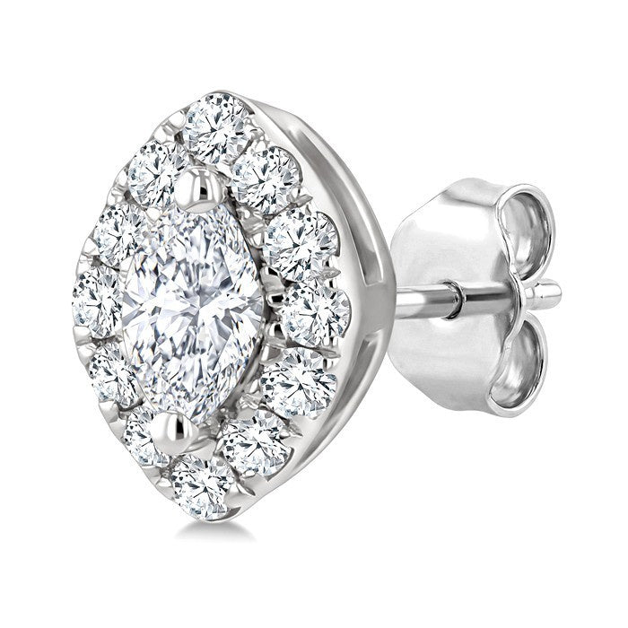 1/4 Ctw Marquise and Round Cut Diamond Fashion Halo Stud Earrings in 14K White Gold