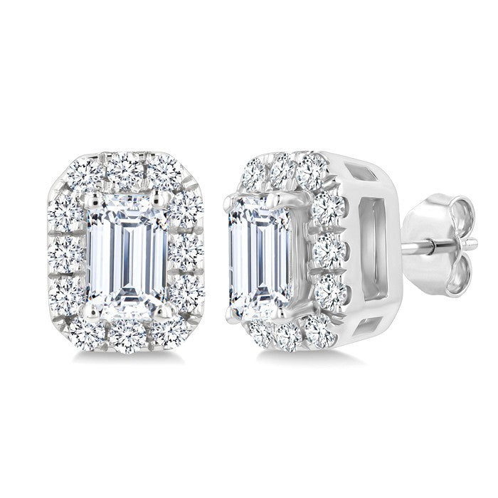 1/4 Ctw Octagon and Round Cut Diamond Fashion Halo Stud Earrings in 14K White Gold