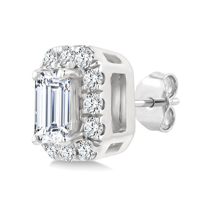 1/4 Ctw Octagon and Round Cut Diamond Fashion Halo Stud Earrings in 14K White Gold