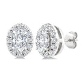 1/4 Ctw Oval and Round Cut Diamond Fashion Halo Stud Earrings in 14K White Gold