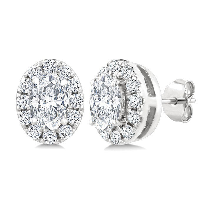 1/4 Ctw Oval and Round Cut Diamond Fashion Halo Stud Earrings in 14K White Gold