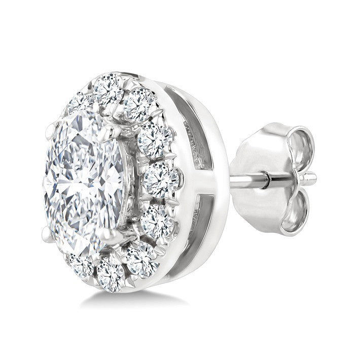 1/4 Ctw Oval and Round Cut Diamond Fashion Halo Stud Earrings in 14K White Gold
