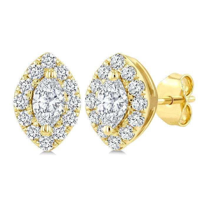 1/4 Ctw Marquise and Round Cut Diamond Fashion Halo Stud Earrings in 14K Yellow Gold