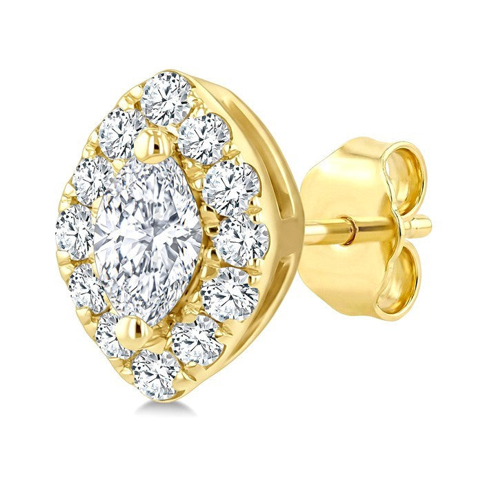 1/4 Ctw Marquise and Round Cut Diamond Fashion Halo Stud Earrings in 14K Yellow Gold