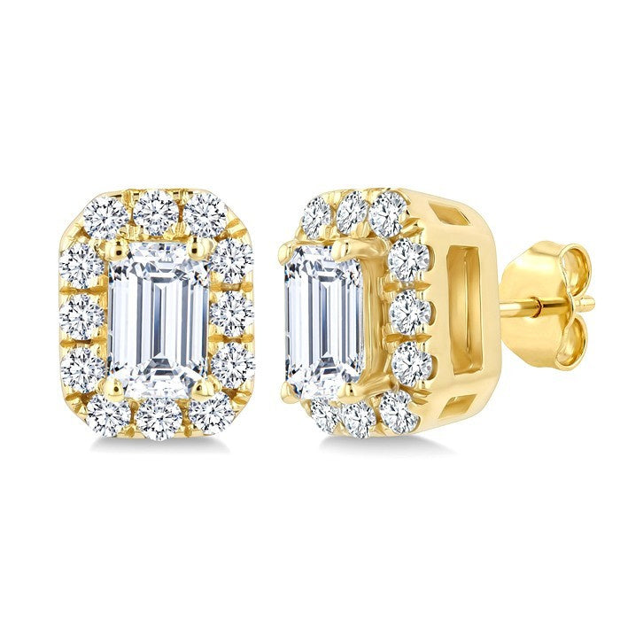 1/4 Ctw Octagon and Round Cut Diamond Fashion Halo Stud Earrings in 14K Yellow Gold