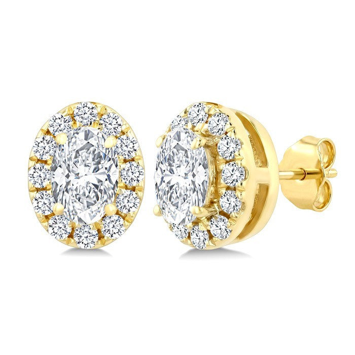1/4 Ctw Oval and Round Cut Diamond Fashion Halo Stud Earrings in 14K Yellow Gold