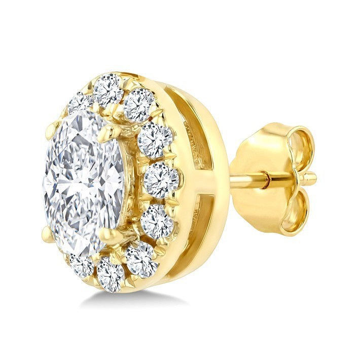 1/4 Ctw Oval and Round Cut Diamond Fashion Halo Stud Earrings in 14K Yellow Gold